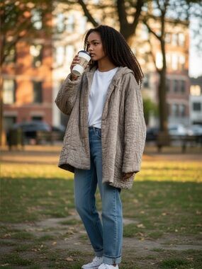 Eileen Fisher XL 100% Silk Quilted Jacket Gray Floral Jacquard Swing Coat